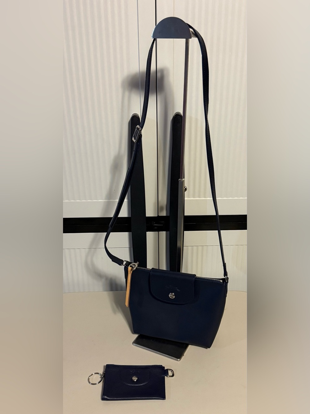 Longchamp Navy Leather Shoulder/Crossbody Bag with Coin Pouch Hard to Find Navy!